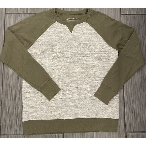 Eddie Bauer Sweatshirt Womans Gray And Army Green Crew Neck Legendwash Size Med - Picture 1 of 6